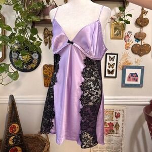 Vtg Y2K Victorias Secret Purple Satin Lace Slip Lingerie Size Large Empire Waist